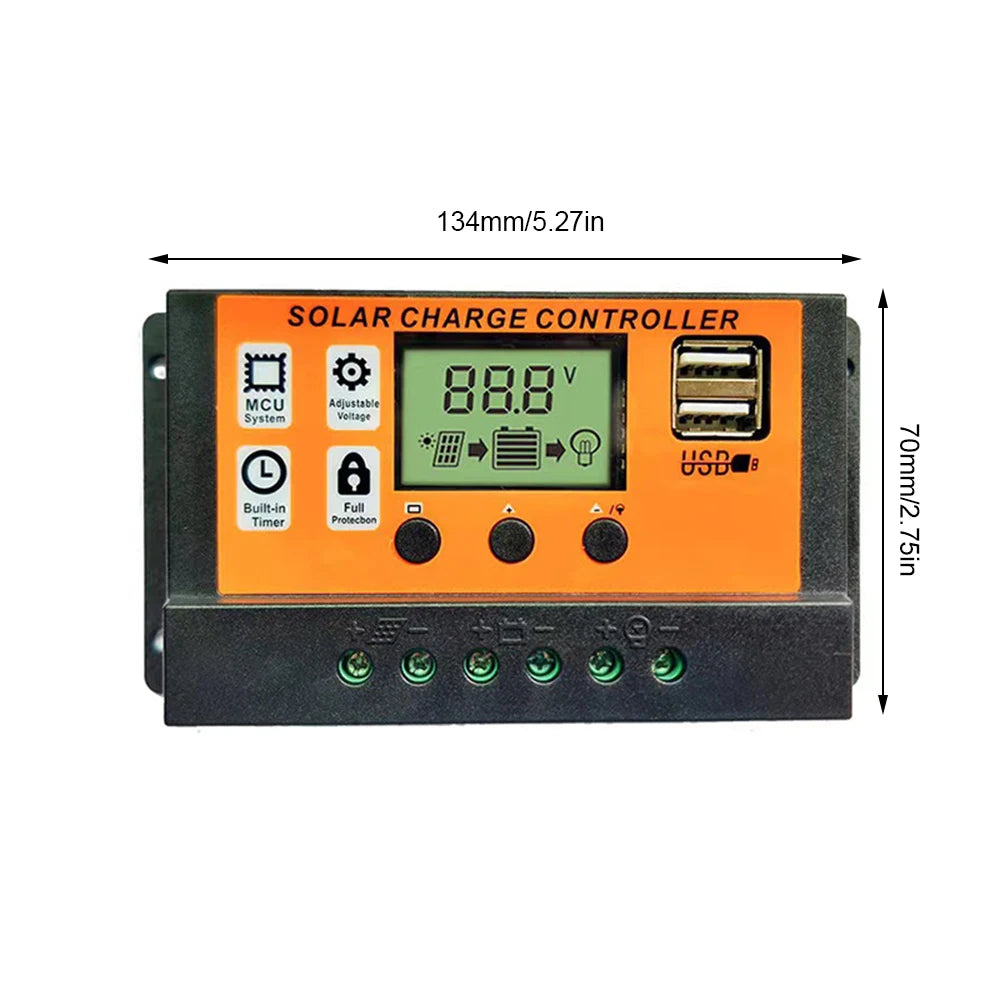 100A Solar Charge Controller Solar Panel Controller 12V/24V Adjustable LCD Display Solar Panel Battery Regulator With USB Port