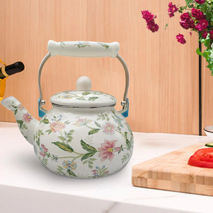 Enamel Tea Kettle with Handle Water Milk Warmer Durable Comfortable Grip 2.5L Teapot for Restaurant Household Party Office Beer