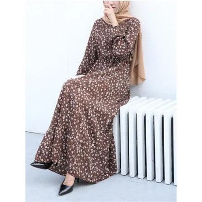 Spring Summer Female Solid Full Sleeve O-neck Casual Dress Women Bohemian Long Dress Woman Muslim Maxi Dresses