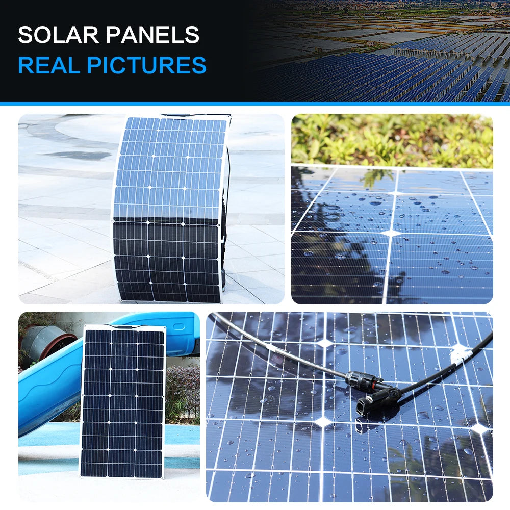 WUZECK Flexible Solar Panel 500W 400W 300w 200W 100W Mono Solar pate 18V Photovoltaic Module off grid Power for RVs Boat Caravan