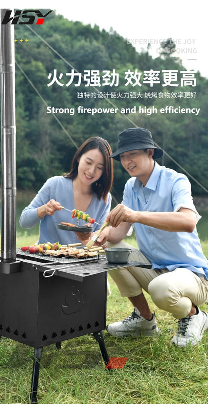 Stainless Steel Folding Heating Tent Stove, Outdoor Camping, Firewood Stove, Picnic Fire Stove with Window