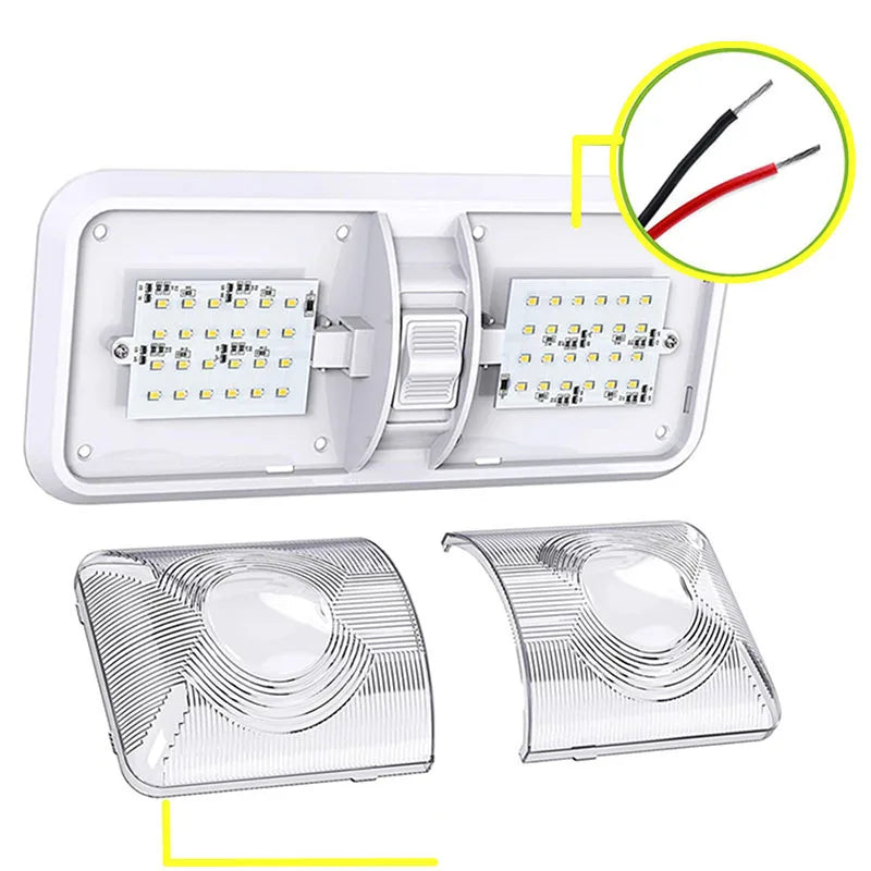 12-24V RV 48 LED Dome Lights Car Double Ceiling Light Boat Truck Camper Trailer Caravan High Brightness Car Interior Read Lights