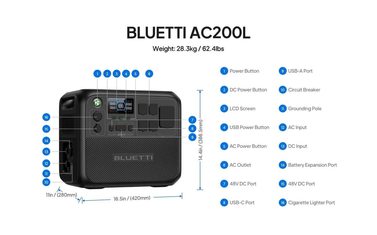 [US Plug] BLUETTI AC200L Portable Power Station 2400W 2048Wh LiFePO4 Battery Backup Solar Generator Camping Home Use Emergency