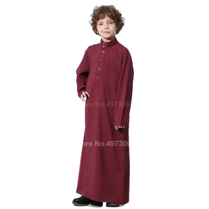 Muslim Robe Teenager Kids Saudi Arabia Pakistan Boy Middle East Full Sleeve Jubba Islamic Clothing Men Party Thobe Kaf M13