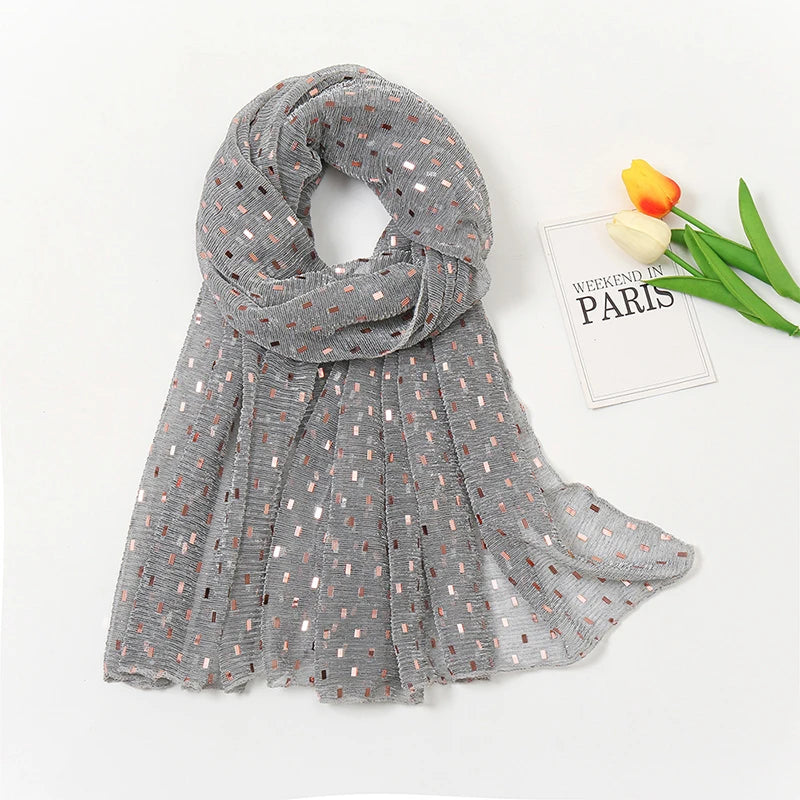 Glitter Shimmer Muslim Hijabs Fashion Solid Bubble Chiffon Scarf High Quality Shawl Scarves Silver Crinkle Woman Headscarf