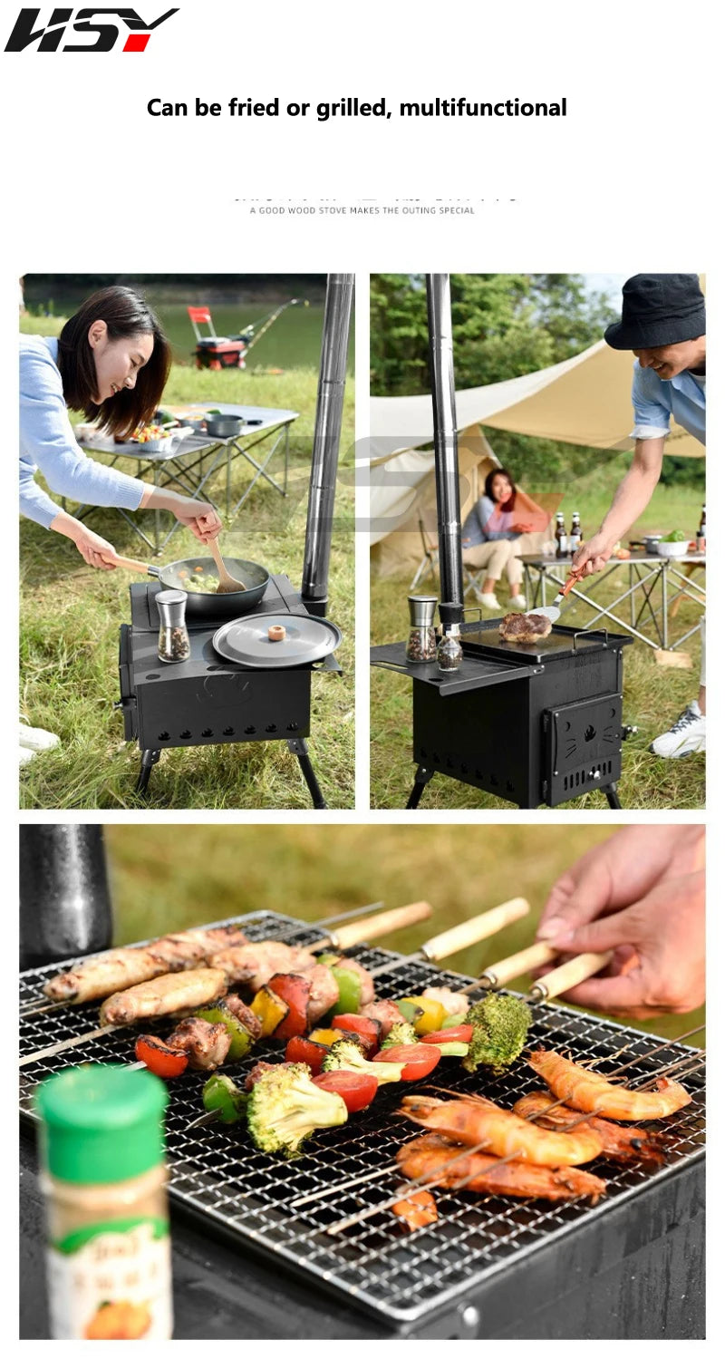 Stainless Steel Folding Heating Tent Stove, Outdoor Camping, Firewood Stove, Picnic Fire Stove with Window