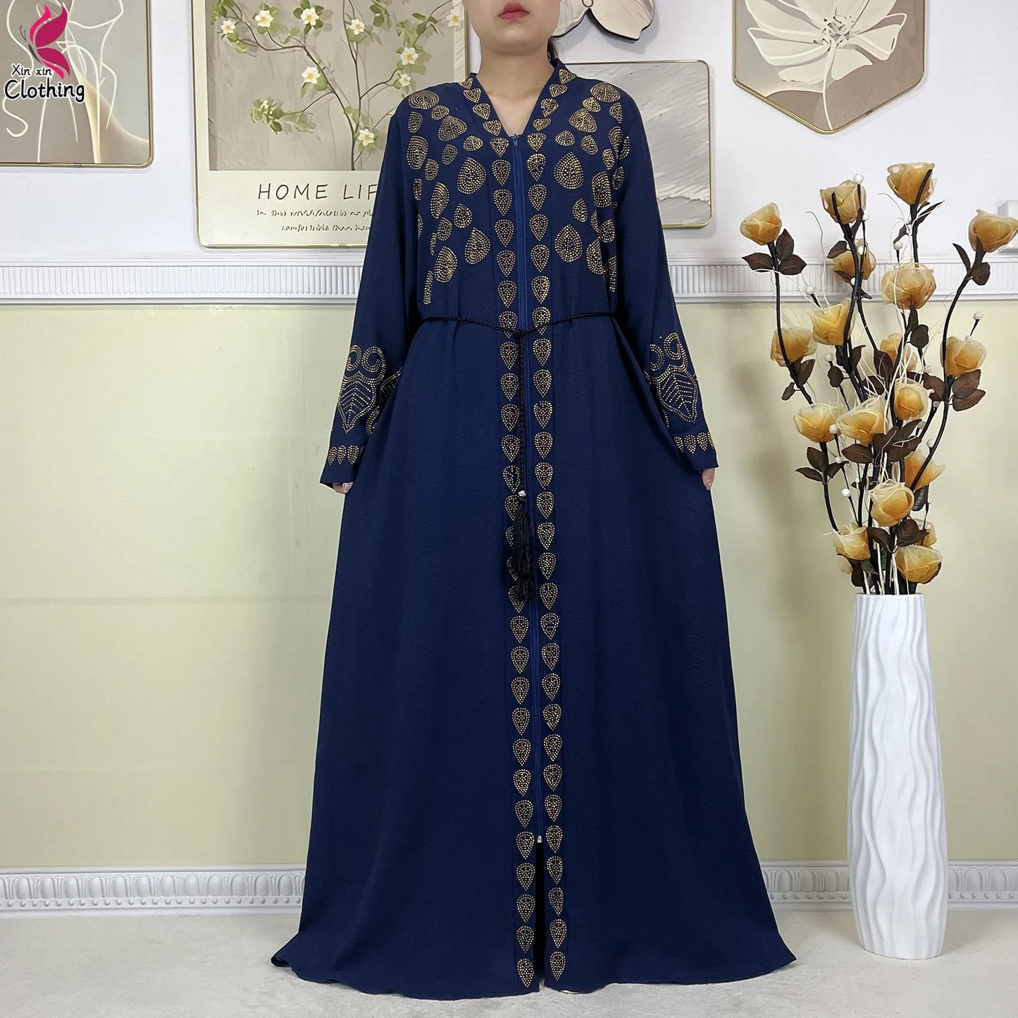 New Muslim Abayas For Women Long Sleeved Dress Dubai Lady Elegant Long Dress Islam Clothing African Abaya Loose Robe With Turban