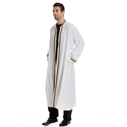 Men Open Abaya Muslim Saudi Jubba Thobe Islamic Clothing Ramadan Kimono Long Sleeve Robe Caftan Dubai Stand Collar Arabic Dress