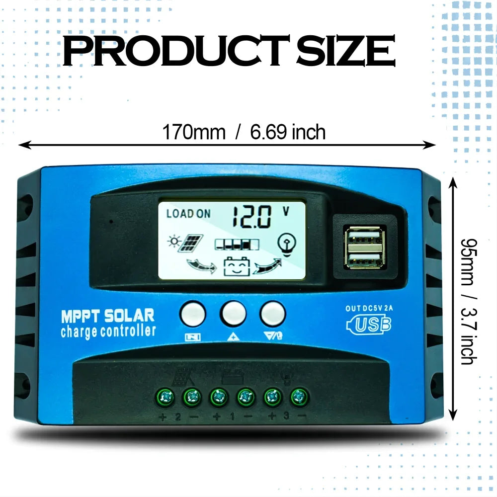 MPPT Solar Charge Controller 12V 24V Solar Panel Battery Charger 30A 40A 50A 60A 100A Dual USB LCD Display  Regulator with Load