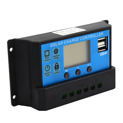 10A 20A 30A PWM Solar Charge Controller 12V/24V Solar Regulator USB 5V Panel Battery Regulator Intelligent LCD Display