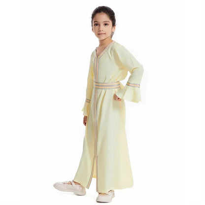 Ramadan Kaftan Abaya for Kids Girls Turkey Muslim Long Dress Islam Saudi Arabia Clothing Eid Robe Gowns Children Kimono Caftan