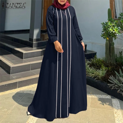 ZANZEA Vintage Autumn Long Sleeve Abaya Hijab Sundress Casual Islamic Clothing Marocain Eid Mubarek Dresses Women Muslim Dress