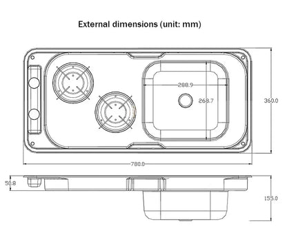 Outdoors Camping Gas Double Stove With Sink Cooker In RV Boat Yacht Caravan Motor Home Kitchen Including Tap And Drainer 904