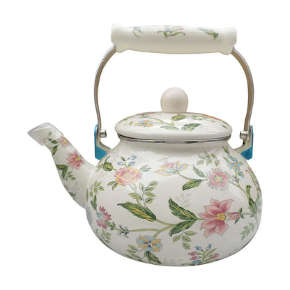 Enamel Tea Kettle with Handle Water Milk Warmer Durable Comfortable Grip 2.5L Teapot for Restaurant Household Party Office Beer