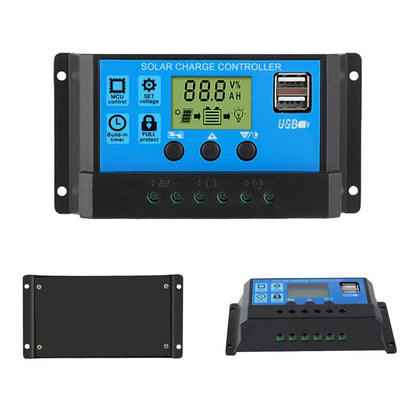 Energy Solar Controller Dual USB 5V Output LCD Display PWM Battery Charger 10A/12V/24V Solar Panel Charge and Discharge