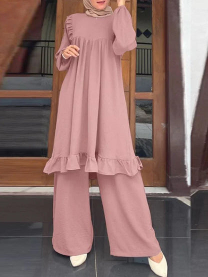 Ramadan Eid Muslim Two Piece Set Shirt &Pants Women Suits Shirt Blouse Musulman Ensembles Moroccan Kaftan 2025 Dress Sets