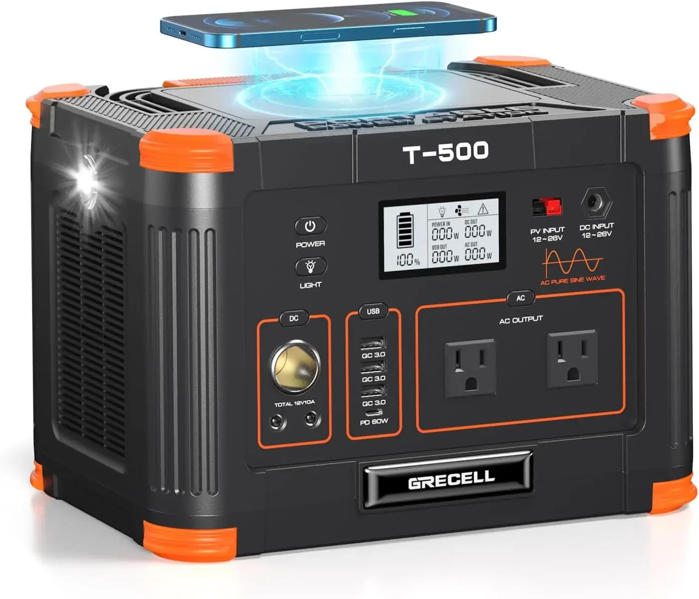 Portable Power Station 500W, 519Wh 140400mAh Solar Generator Backup Lithium Battery Pack Power Supply with 2 AC Outlets