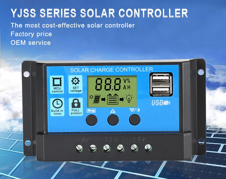 Energy Solar Controller Dual USB 5V Output LCD Display PWM Battery Charger 10A/12V/24V Solar Panel Charge and Discharge