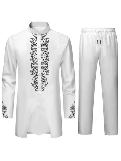 Middle East Islamic Mens Suit Suit Muslim Suit Personalized 3D Printed Pattern Arab Traditional Dress Loose Breathable Two Piece