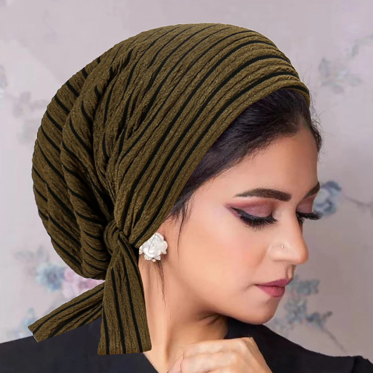 Trendy Stripe Turban Cap Women Muslim Hijab Islamic Chemo Cap Head Scarf Ladies Head Wrap Cover Hijab Scarf