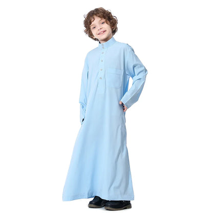 Muslim Saudi Kids Boys Dishdasha Long Sleeve Robe Thobe Dubai Islamic Abaya Middle East Arab Clothing Child Dress Kaftan Caftans