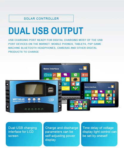 New Arrival 12V 24V Auto MPPT Solar Charge Street Light Controller 30A 40A 60A Solar Panel PV Regulator LCD Display 5V Dual USB