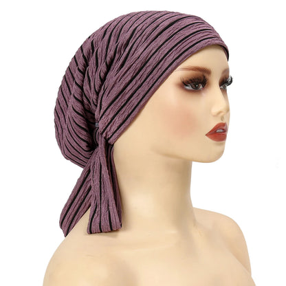 Trendy Stripe Turban Cap Women Muslim Hijab Islamic Chemo Cap Head Scarf Ladies Head Wrap Cover Hijab Scarf