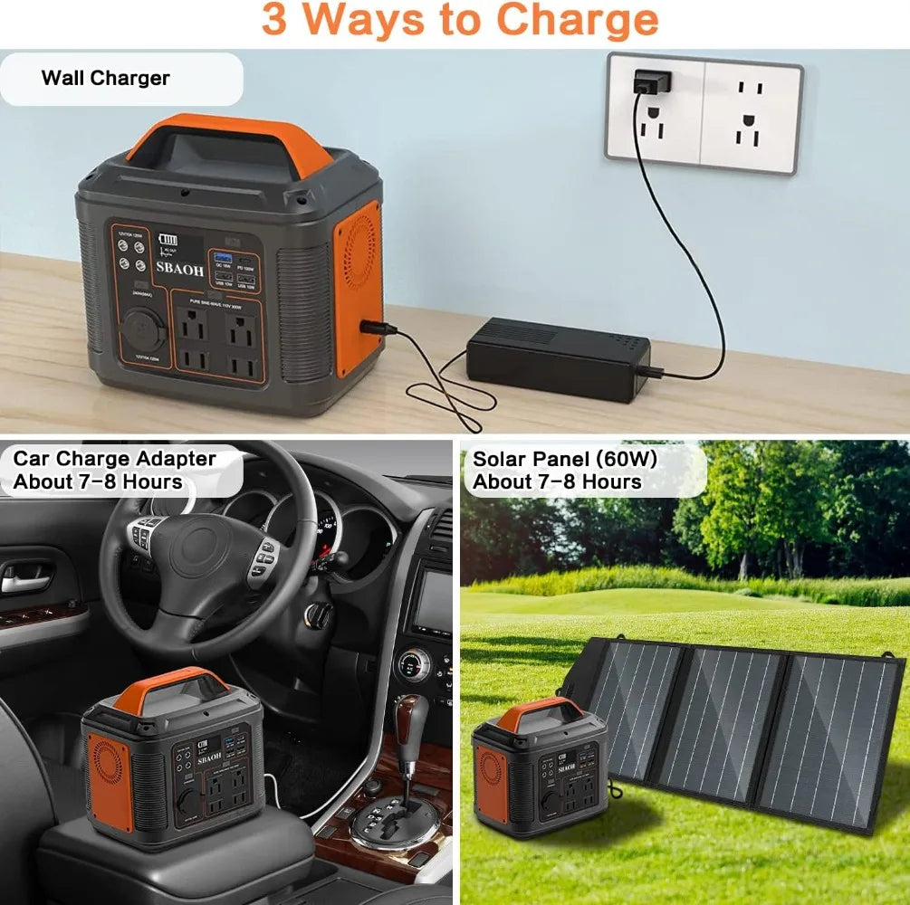 Portable Power Station,300W 296Wh Solar Generator Quick Charge/110V AC Outlets/DC Ports,LED Flashlight,Lithium Battery Backup