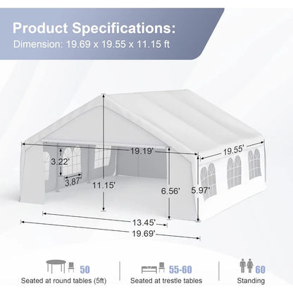 Canopy Tent for Parties Heavy Duty 20'x20' Car Tent Carport Portable Garage Removable Sidewalls  Water Resistant Fabric , White