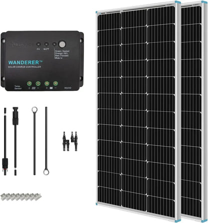 200 W 12 Volt Monocrystalline Panel Starter Kit & 2PCS Panels 100 12 High-Efficiency