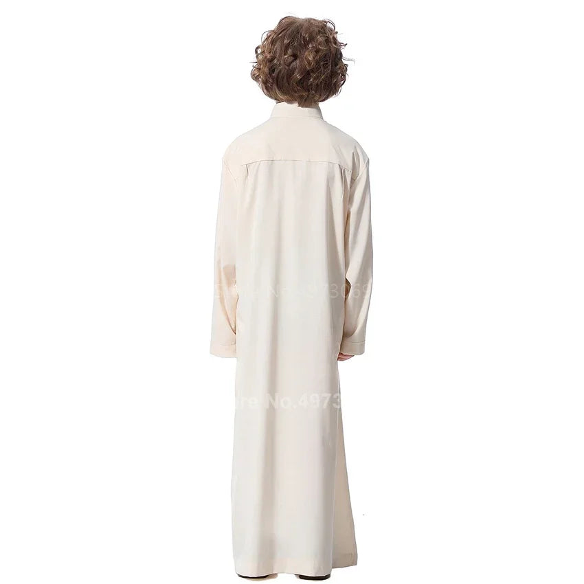 Muslim Robe Teenager Kids Saudi Arabia Pakistan Boy Middle East Full Sleeve Jubba Islamic Clothing Men Party Thobe Kaf MN4