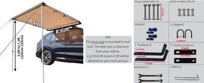 Car Camper Awning  , Waterproof Roof Rack Vehicle Awning Truck Canopy Camping with All Metal