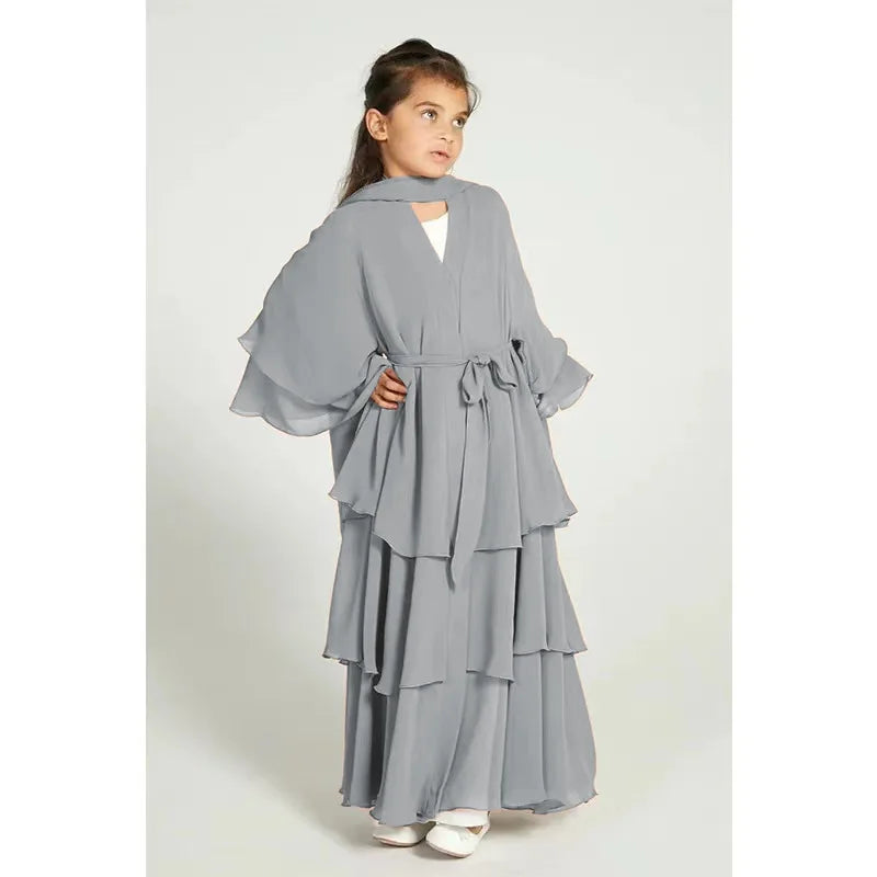 Chiffon Muslim Abaya Kids Abaya Girls Islamic Dresses Prayer Clothing For Children Musulmane Ramadan Kebaya Robe Without Hijab