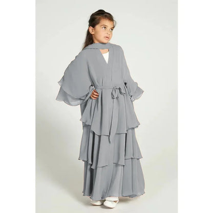 Chiffon Muslim Abaya Kids Abaya Girls Islamic Dresses Prayer Clothing For Children Musulmane Ramadan Kebaya Robe Without Hijab