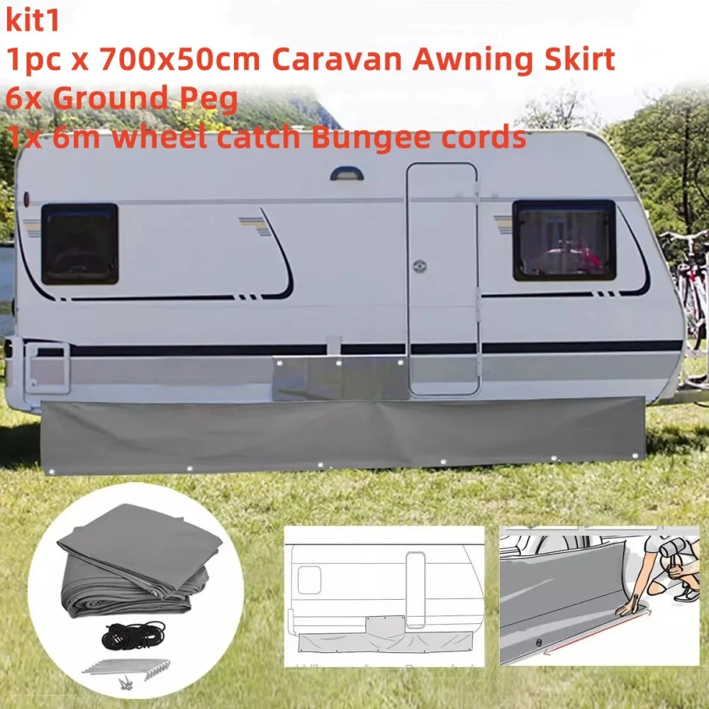 1set Caravan Awning Draught Skirt 7m Length X 50cm Deep With Wheel Arch Covers Suckers Motorhome Draft Campervan Side Skirting