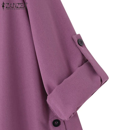 Muslim Hijab Blouse ZANZEA Spring Long Sleeve O Neck Tops Elegant Abaya Turkey Kaftan Isamic Clothing Women Fashion Long Shirt