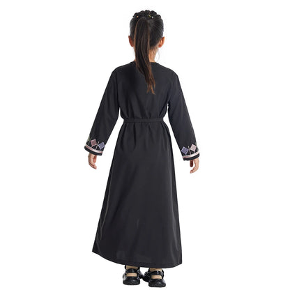 Moroccan Kids Girls Muslim Embroidery Abaya Long Sleeve Maxi Dress Turkey Arabic Kaftan Islamic Prayer Gown Robe Robes Clothing