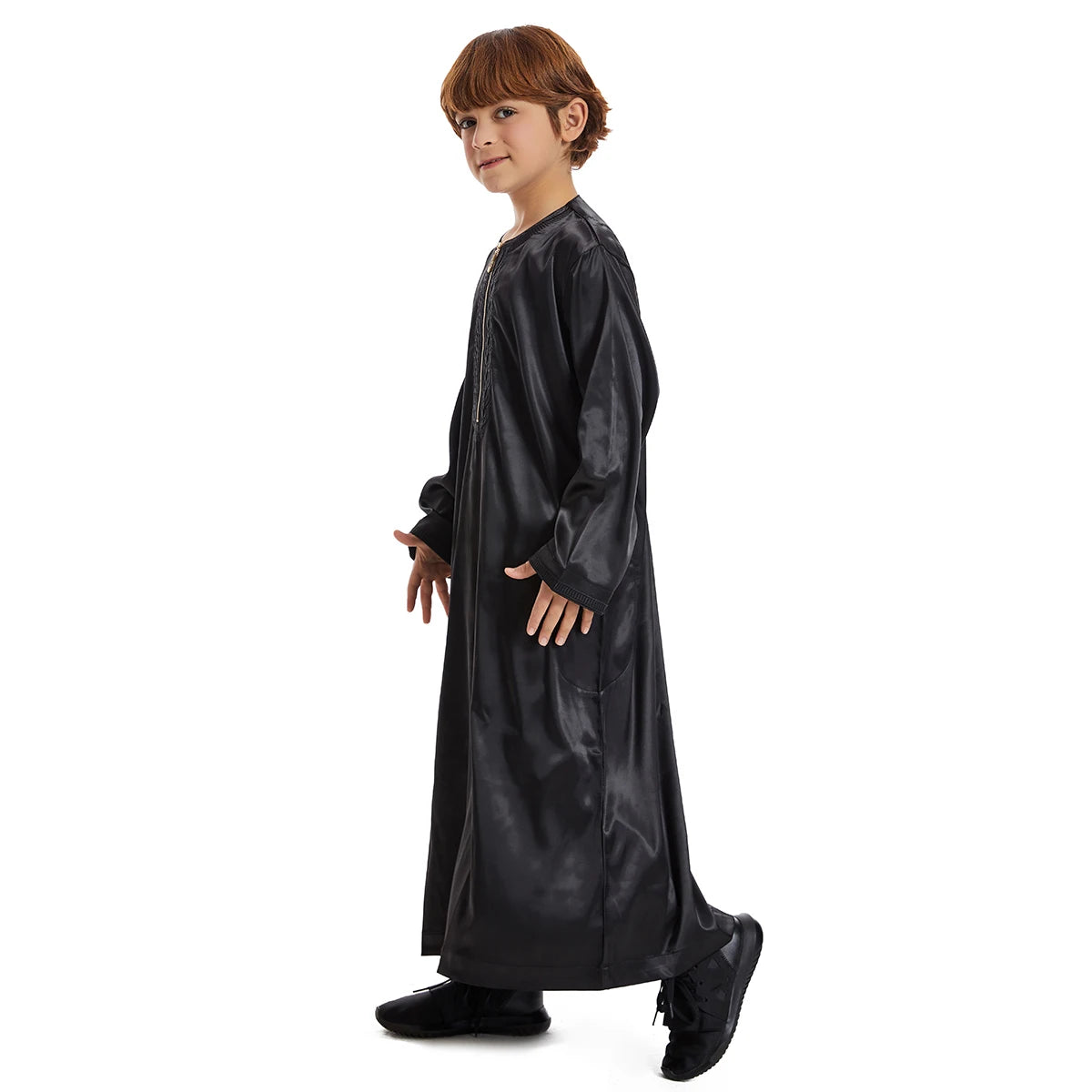 Luxury Muslim Thobe Boys Saudi Dress Kids Islamic Clothing Turkish Arab Dubai Black White Yellow Abaya Children TH881