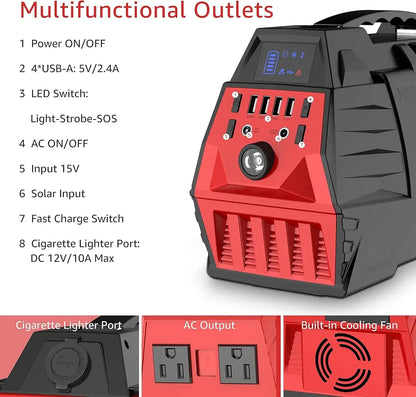 500W Portable Power Bank/Station 296Wh Outdoor Solar Generator Backup Battery Pack with 110V/500W AC Outlet