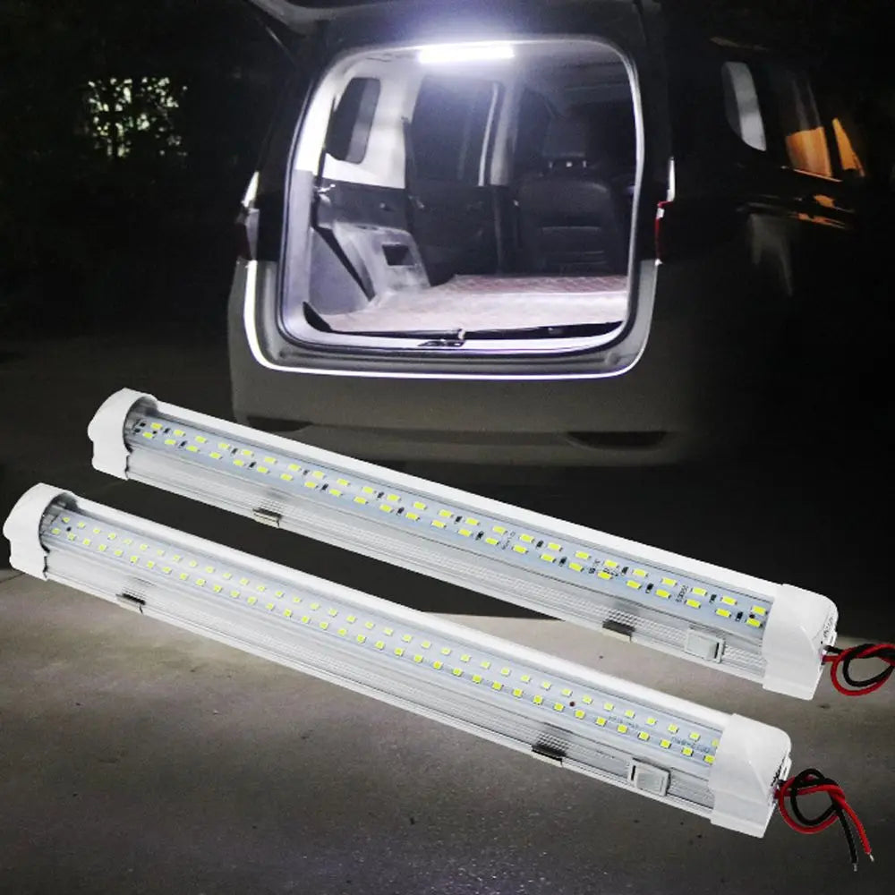 Car Interior Light Strip Bar 12V 72 LED White Light Tube with ON/OFF Switch for Van Lorry Truck RV Caravan Indoor Ceiling Light