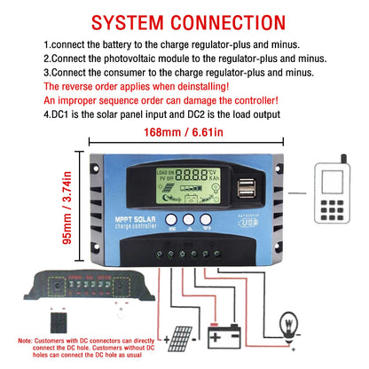 30/40/50/60/100A MPPT Solar Charge Controller Dual USB LCD Display 12V 24V Auto Solar Cell Panel Charger Regulator With Load