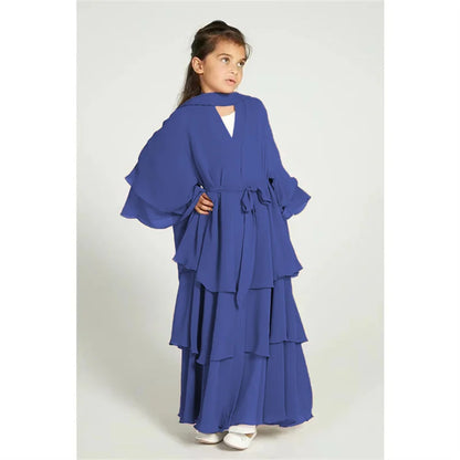 Chiffon Muslim Abaya Kids Open Abaya Girls Islamic Dresses Prayer Clothing for Children Long Robe Ramadan 2025 Clothes