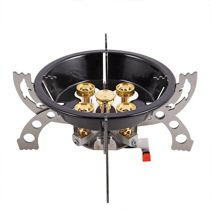 Camping Stove Outdoor five-star Fierce Stove High-power Camping Barbecue Portable Windproof Stainless Steel Folding Stove