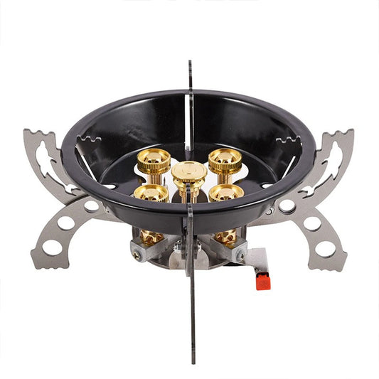 Camping Stove Outdoor five-star Fierce Stove High-power Camping Barbecue Portable Windproof Stainless Steel Folding Stove