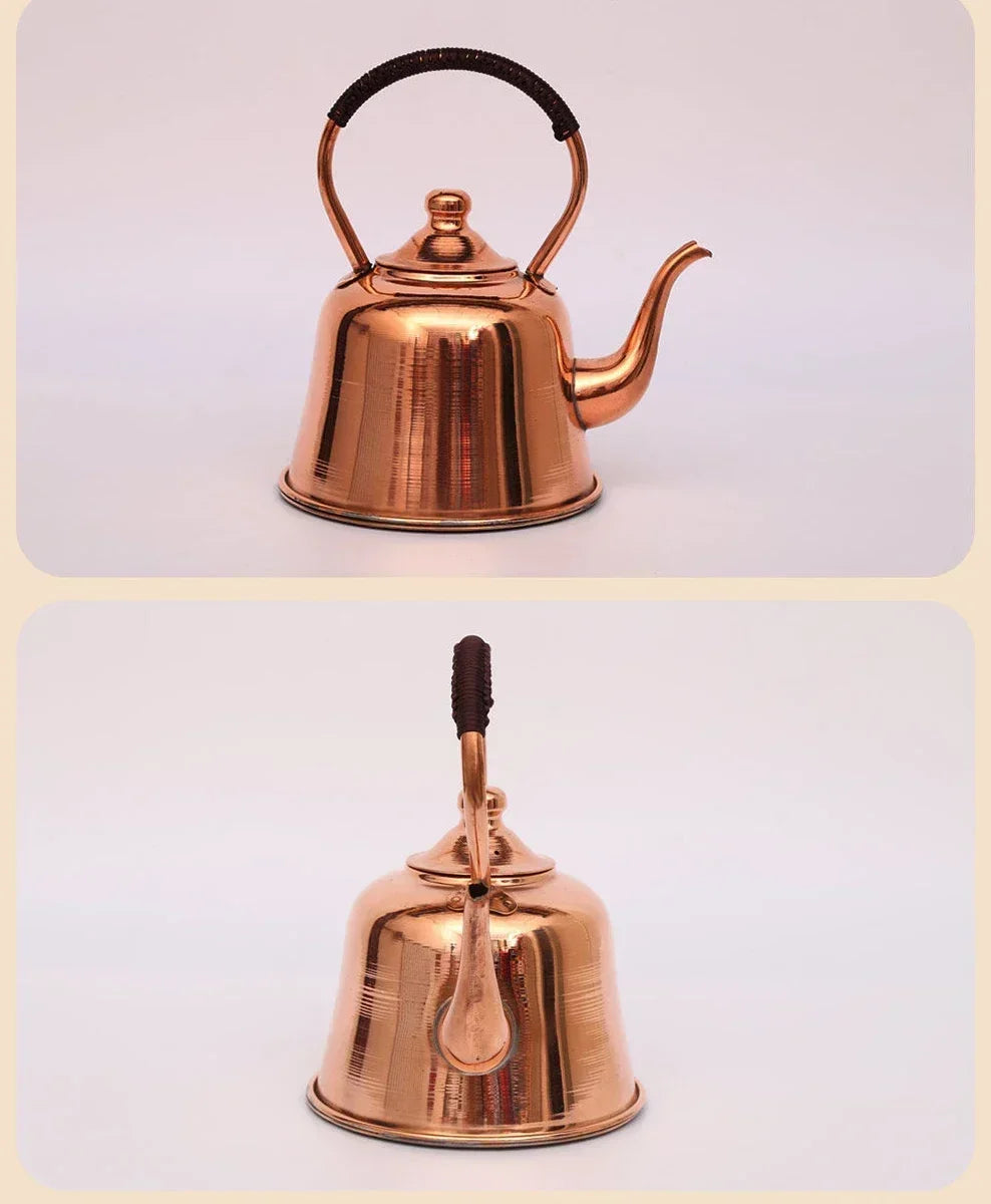 2L Pure Copper Teapot Handmade Red Copper Kettle Hot Pot Add Soup Pot Induction Cooker Boiling Water Kettle Cold Kettle For Home