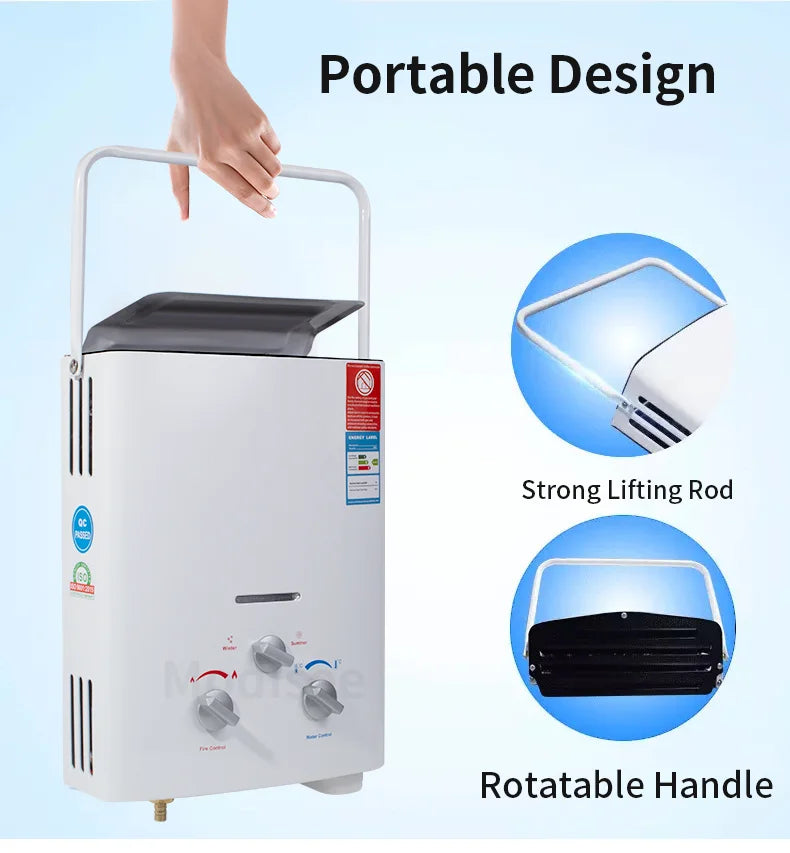 6L Liquefied Petroleum Gas Tankless Water Heater Outdoor Camping Instant Bath With Shower Hot Water Heater Boiler Car Truck Tent