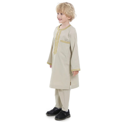 Muslim Saudi Arab Boys Robe Dishdasha Kids Abaya Kaftan Prayer Islam Clothing Long Sleeve Thobe Middle East Teenage Dress Dubai