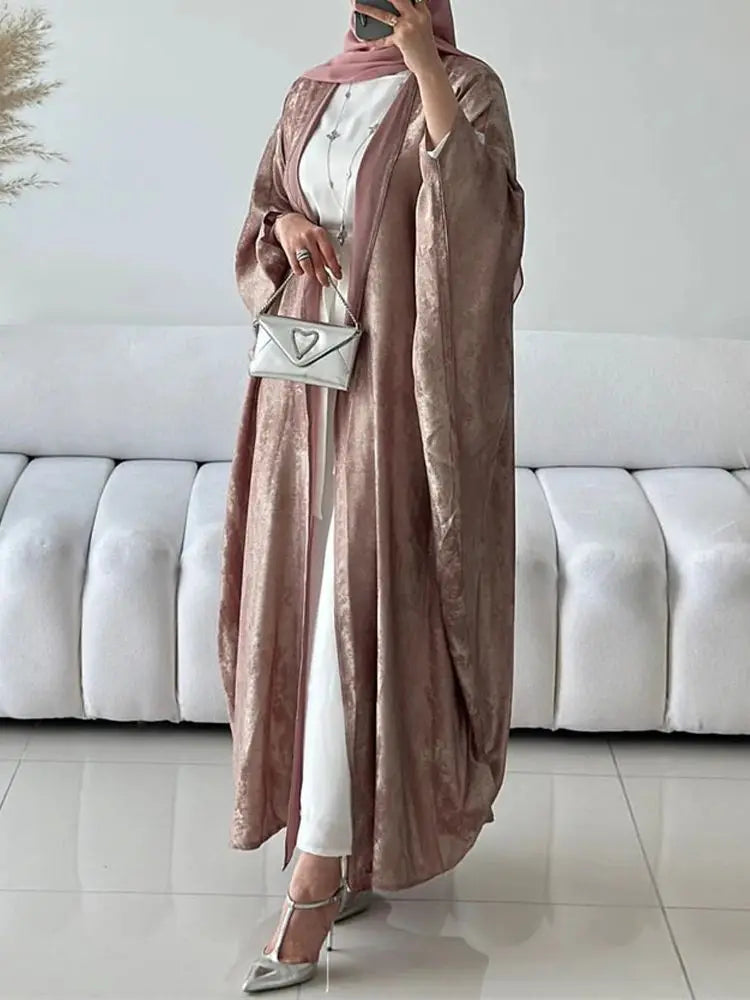 Eid Satin Batwing Kimono Abaya Dubai Luxury Kaftan Islam Muslim Modest Dress for Women Kebaya Caftan Marocain Femme Musulmane