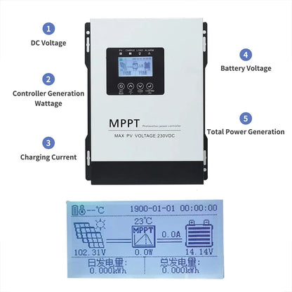 Auto 12V-96V MPPT 30A 60A 120A Solar Charge Controller 230V LCD Touch For Lifepo4 Lithium GELLead Acid Home Solar Panel System