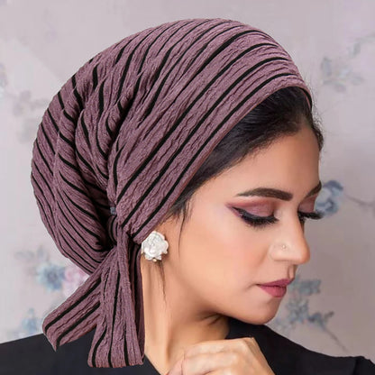 Trendy Stripe Turban Cap Women Muslim Hijab Islamic Chemo Cap Head Scarf Ladies Head Wrap Cover Hijab Scarf